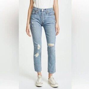 Re/Done Originals (Levi’s) High Rise Straight Distressed Jeans - 27"